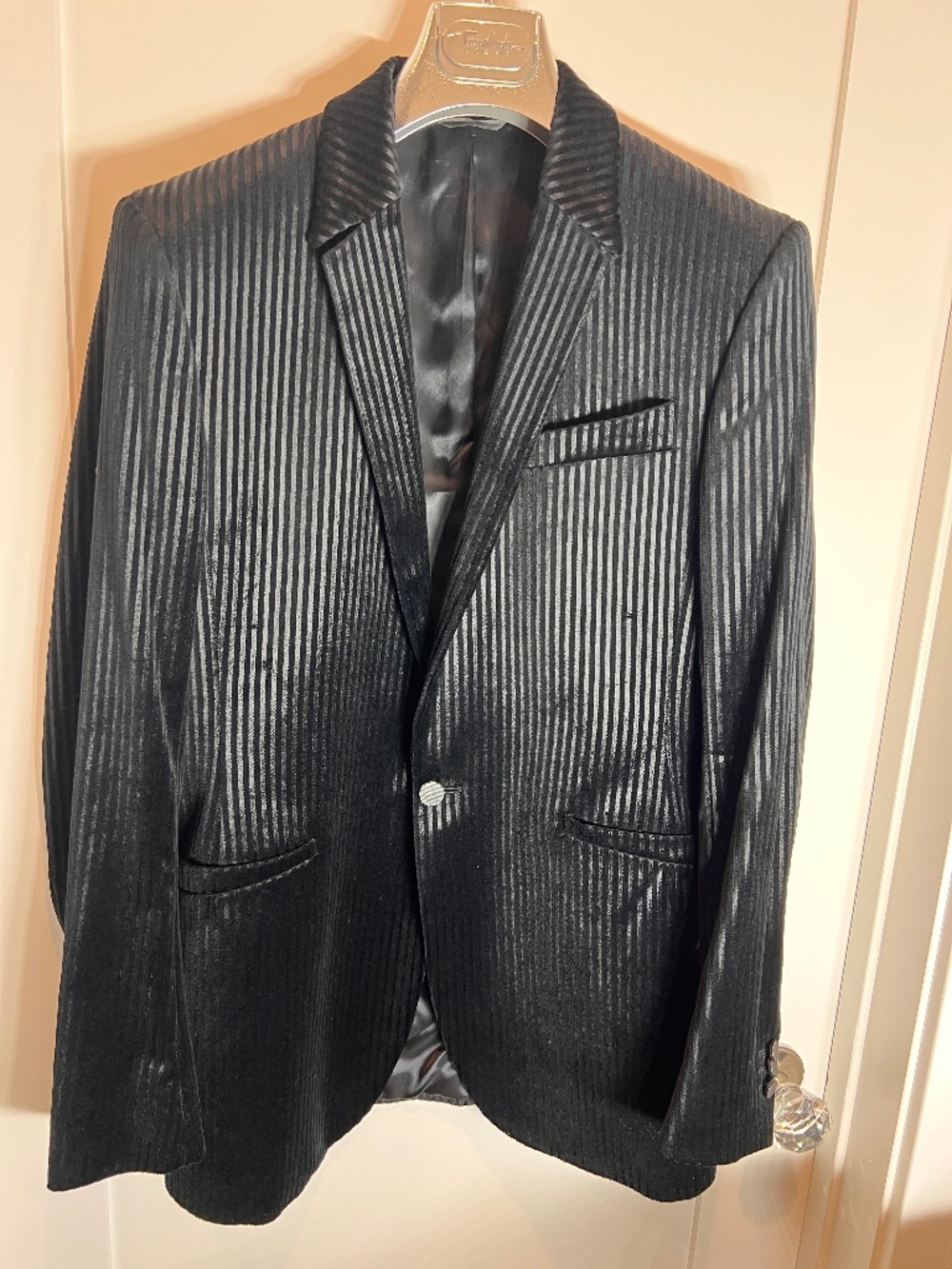 Thierry Mugler Men's Black Velvet Pinstripe Blazer - EUC